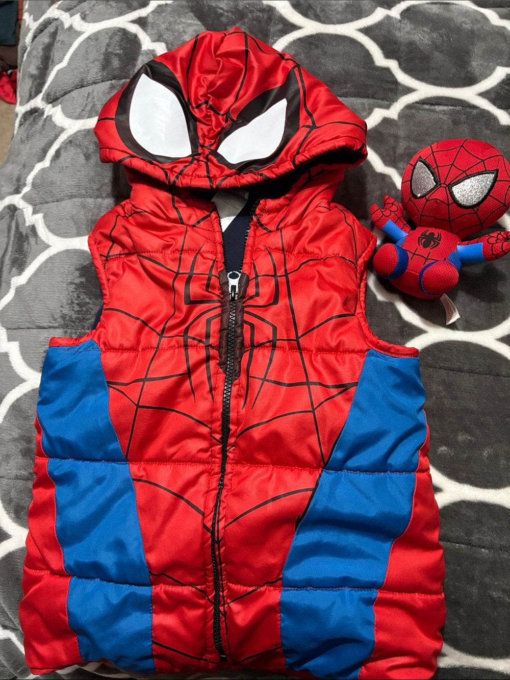 Marvel Navy and Red Fleece-Lined Jacket with TY Spider-Man plush bundle